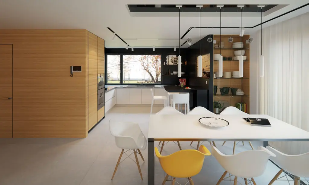 Projekt domu jednorodzinnego o pow. 157 m²: Parterowy, 3 Sypialnie, 2 Łazienki, Otwarta kuchnia, Garaż