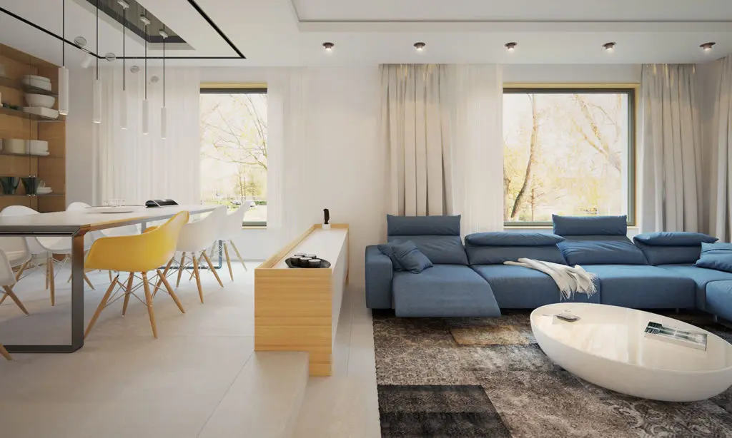 Projekt domu jednorodzinnego o pow. 157 m²: Parterowy, 3 Sypialnie, 2 Łazienki, Otwarta kuchnia, Garaż