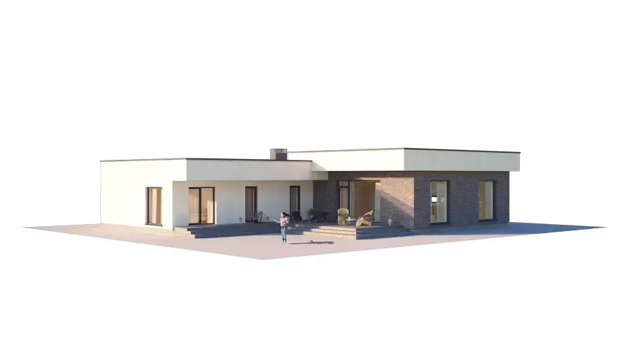 Projekt domu jednorodzinnego o pow. 216 m²: Parterowy, 3 Sypialnie, Gabinet, 2 Łazienki, Otwarta kuchnia, Garaż