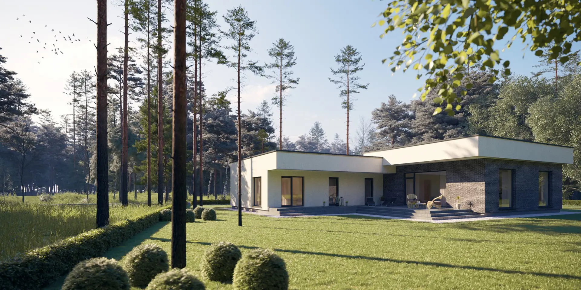 Projekt domu jednorodzinnego o pow. 216 m²: Parterowy, 3 Sypialnie, Gabinet, 2 Łazienki, Otwarta kuchnia, Garaż