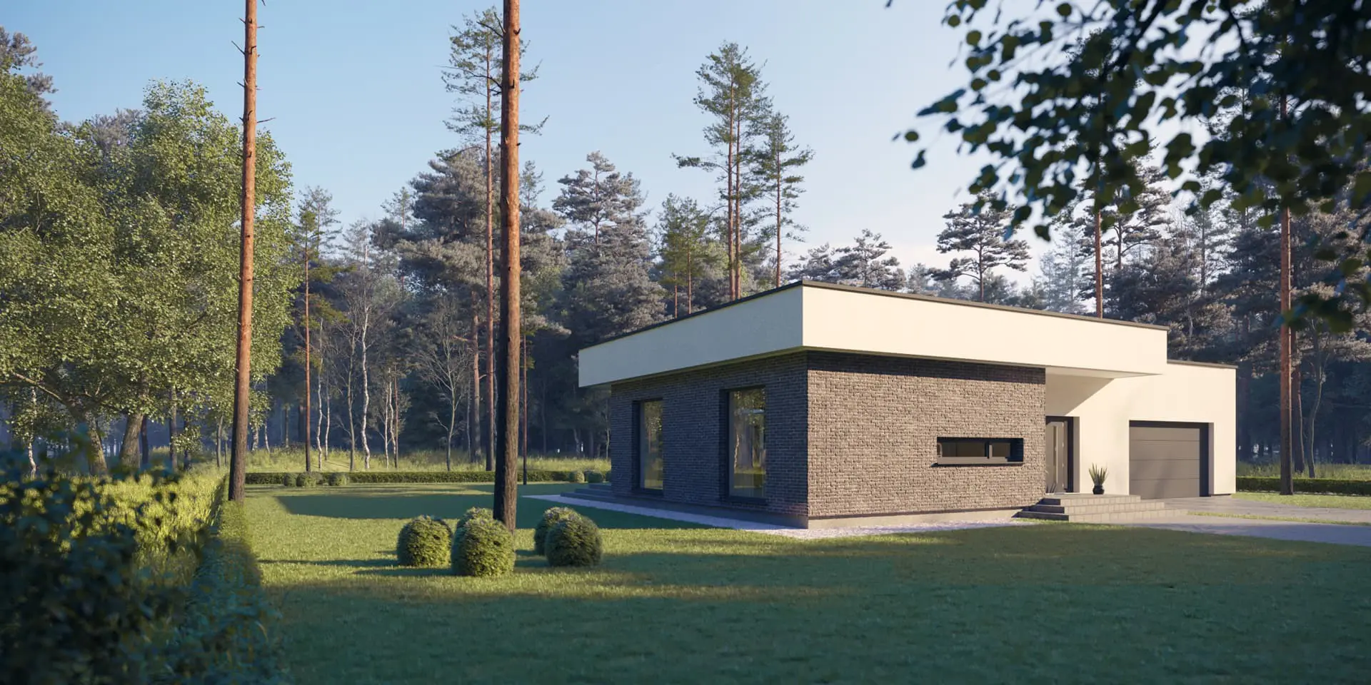 Projekt domu jednorodzinnego o pow. 216 m²: Parterowy, 3 Sypialnie, Gabinet, 2 Łazienki, Otwarta kuchnia, Garaż