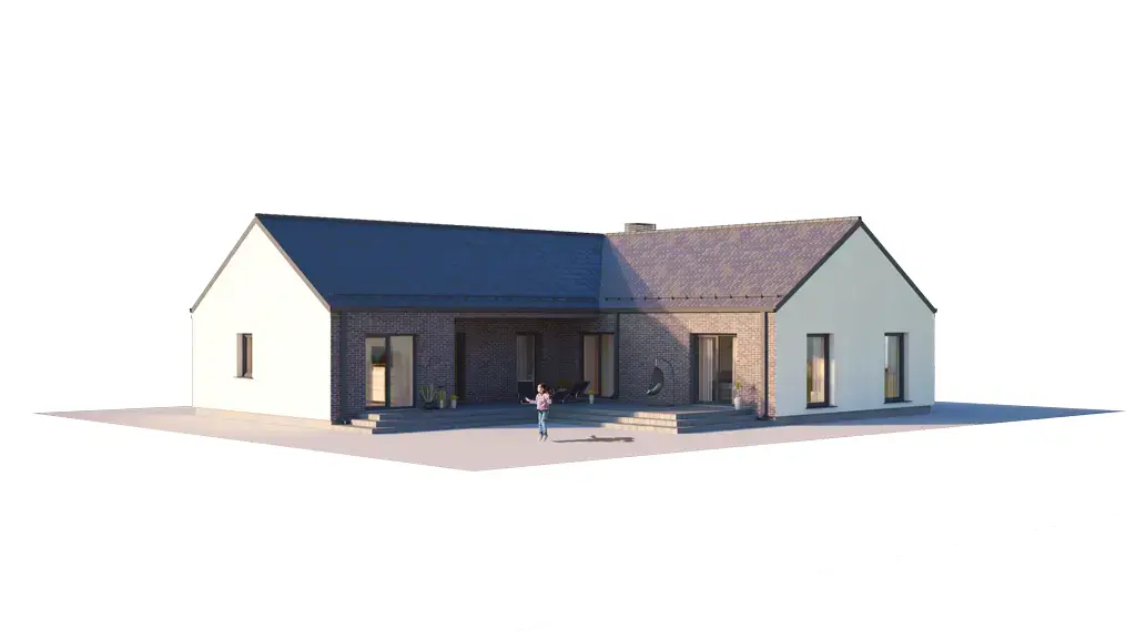 Projekt domu jednorodzinnego o pow. 165 m²: Parterowy, 3 Sypialnie, 1 Łazienki, Otwarta kuchnia, Garaż