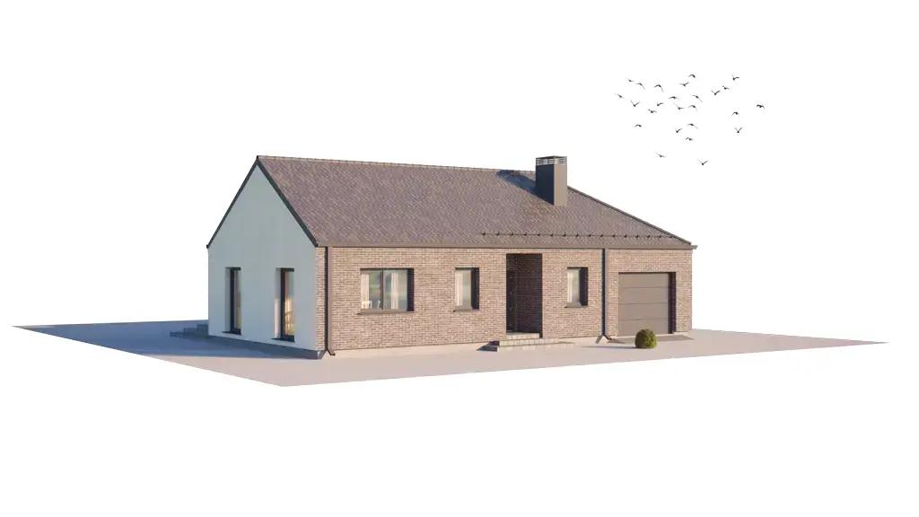 Projekt domu jednorodzinnego o pow. 165 m²: Parterowy, 3 Sypialnie, 1 Łazienki, Otwarta kuchnia, Garaż