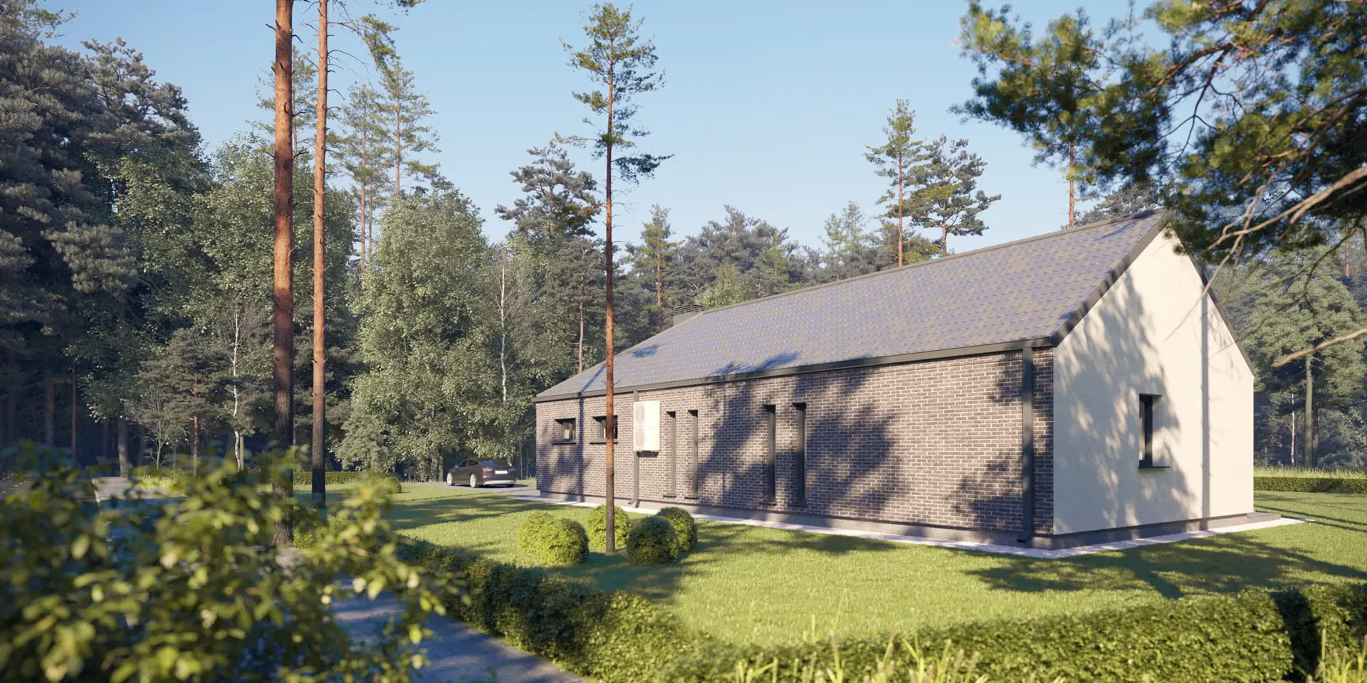 Projekt domu jednorodzinnego o pow. 165 m²: Parterowy, 3 Sypialnie, 1 Łazienki, Otwarta kuchnia, Garaż