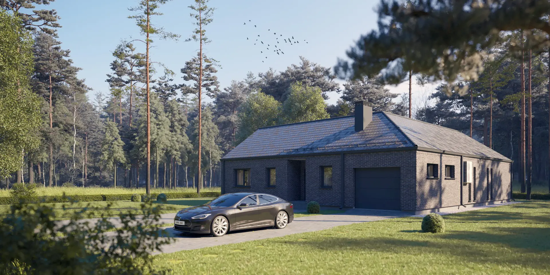 Projekt domu jednorodzinnego o pow. 165 m²: Parterowy, 3 Sypialnie, 1 Łazienki, Otwarta kuchnia, Garaż