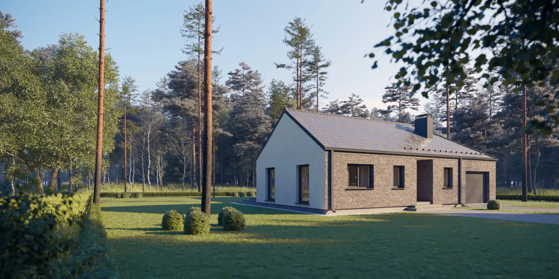 Projekt domu jednorodzinnego o pow. 165 m²: Parterowy, 3 Sypialnie, 1 Łazienki, Otwarta kuchnia, Garaż