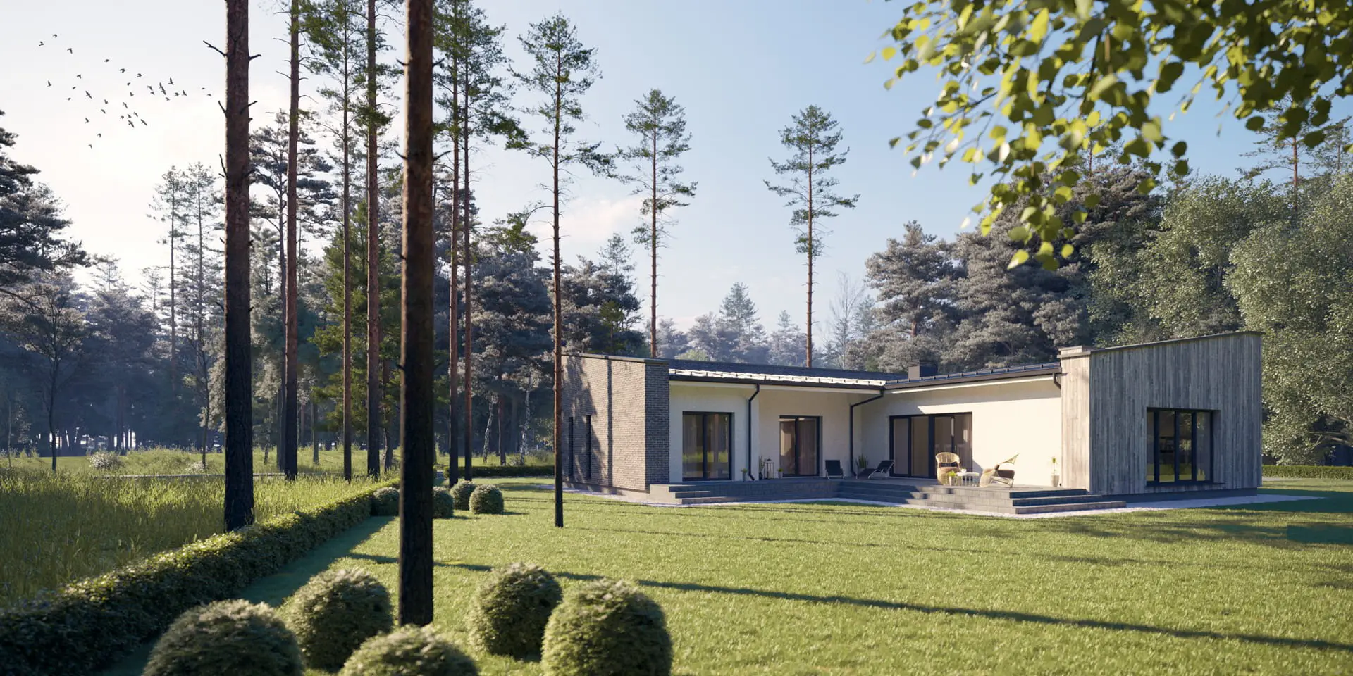 Projekt domu jednorodzinnego o pow. 153 m²: Parterowy, 3 Sypialnie, 2 Łazienki, Otwarta kuchnia, Garaż