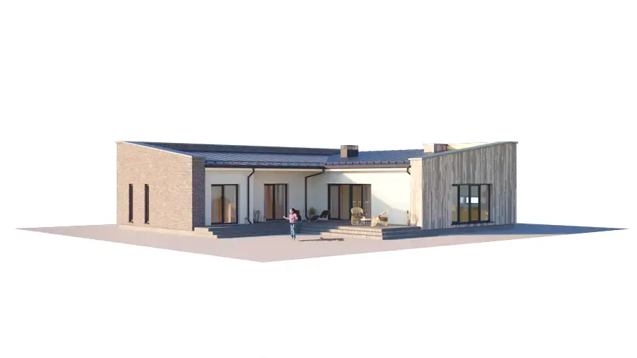 Projekt domu jednorodzinnego o pow. 153 m²: Parterowy, 3 Sypialnie, 2 Łazienki, Otwarta kuchnia, Garaż