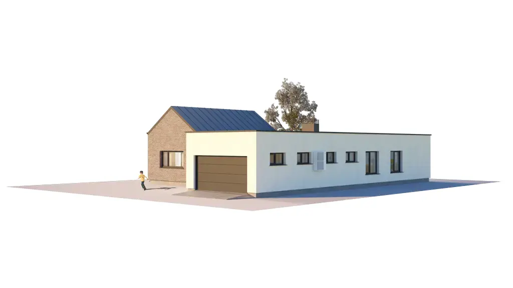 Projekt domu jednorodzinnego o pow. 184 m²: Parterowy, 3 Sypialnie, 2 Łazienki, Otwarta kuchnia, Garaż