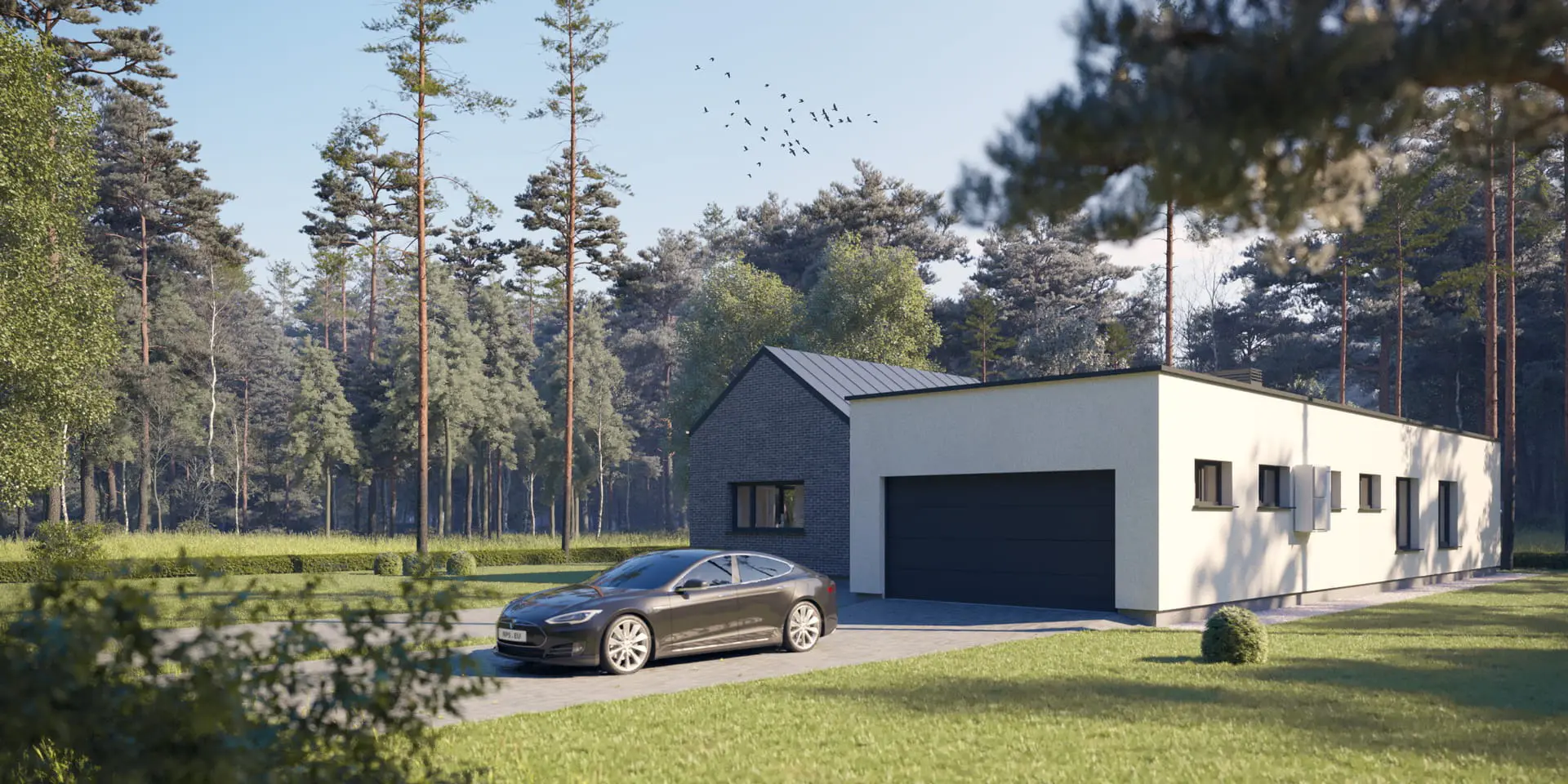 Projekt domu jednorodzinnego o pow. 184 m²: Parterowy, 3 Sypialnie, 2 Łazienki, Otwarta kuchnia, Garaż