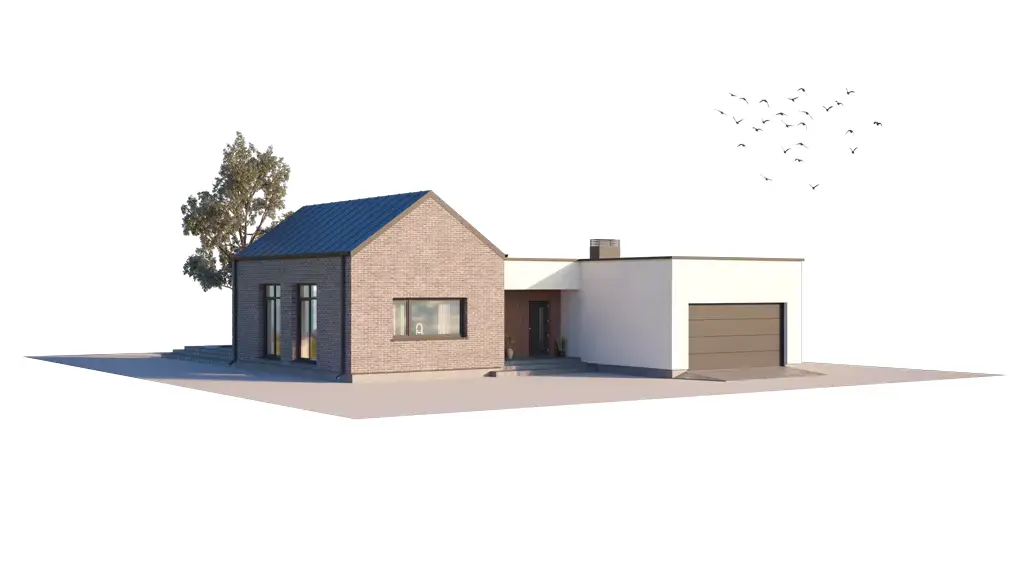 Projekt domu jednorodzinnego o pow. 184 m²: Parterowy, 3 Sypialnie, 2 Łazienki, Otwarta kuchnia, Garaż