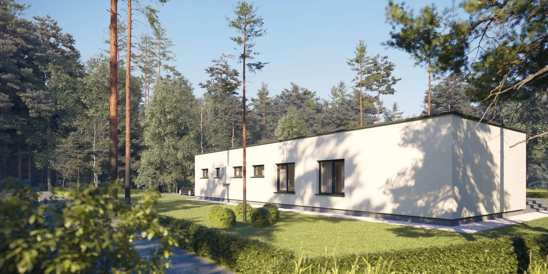 Projekt domu jednorodzinnego o pow. 184 m²: Parterowy, 3 Sypialnie, 2 Łazienki, Otwarta kuchnia, Garaż