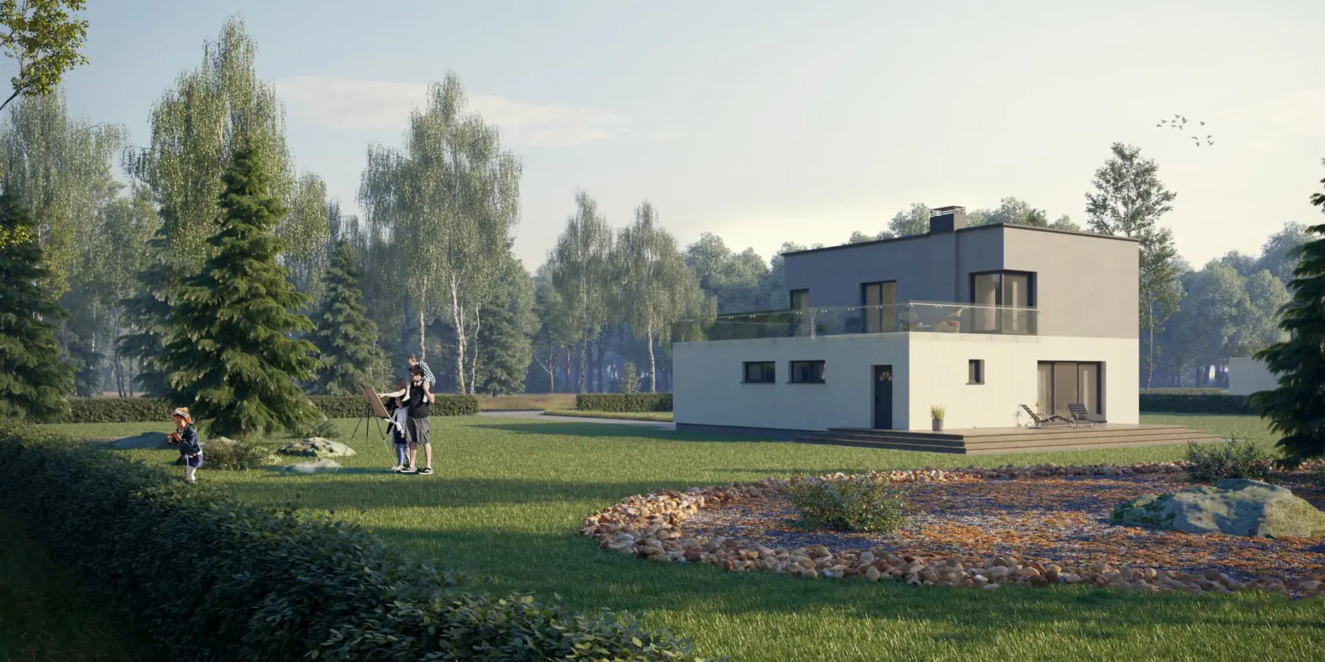 Projekt domu jednorodzinnego o pow. 167 m²: Piętrowy, 3 Sypialnie, Gabinet, 2 Łazienki, Otwarta kuchnia, Garaż