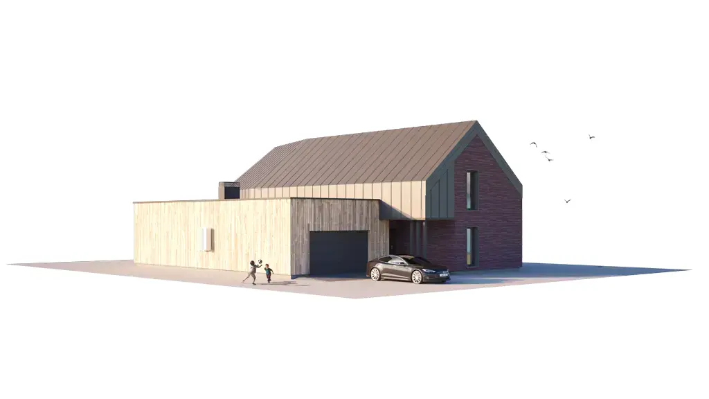 Projekt domu jednorodzinnego o pow. 303 m²: Parterowy z poddaszem użytkowym, 3 Sypialnie, 4 Łazienki, Otwarta kuchnia, Garaż