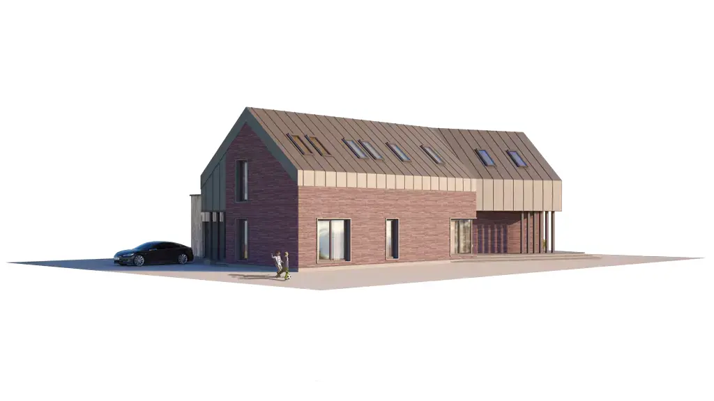 Projekt domu jednorodzinnego o pow. 303 m²: Parterowy z poddaszem użytkowym, 3 Sypialnie, 4 Łazienki, Otwarta kuchnia, Garaż