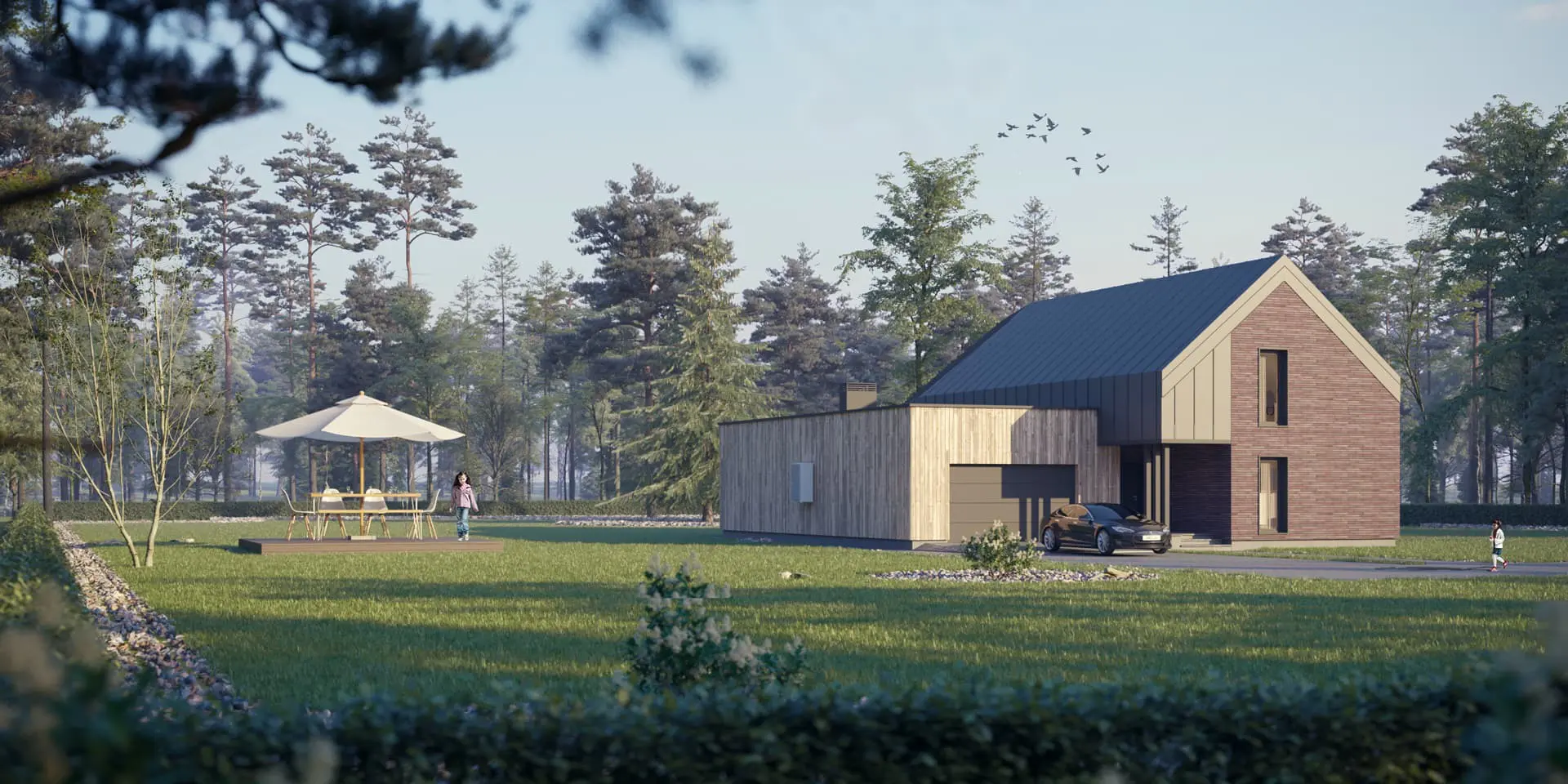 Projekt domu jednorodzinnego o pow. 303 m²: Parterowy z poddaszem użytkowym, 3 Sypialnie, 4 Łazienki, Otwarta kuchnia, Garaż