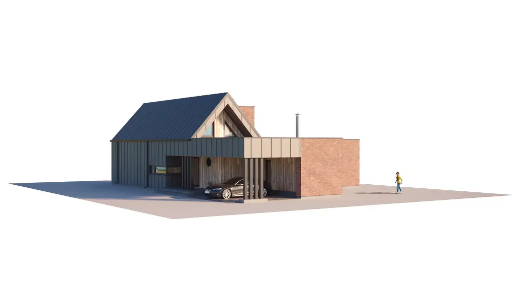 Projekt domu jednorodzinnego o pow. 146 m²: Parterowy z poddaszem użytkowym, 3 Sypialnie, 2 Łazienki, Wiata