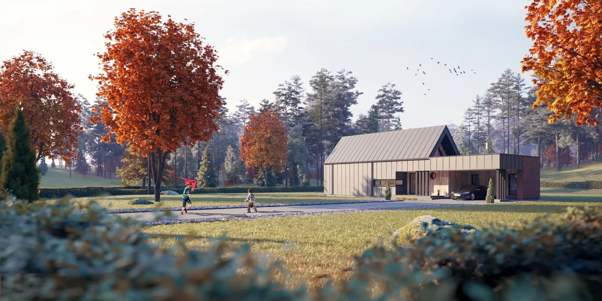 Projekt domu jednorodzinnego o pow. 146 m²: Parterowy z poddaszem użytkowym, 3 Sypialnie, 2 Łazienki, Wiata