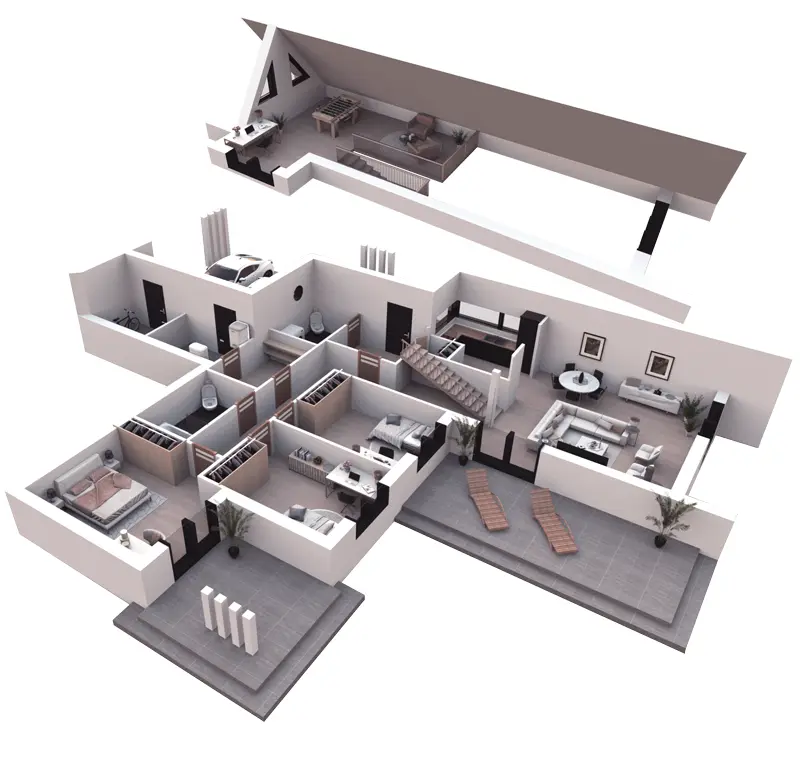 Projekt domu jednorodzinnego o pow. 146 m²: Parterowy z poddaszem użytkowym, 3 Sypialnie, 2 Łazienki, Wiata