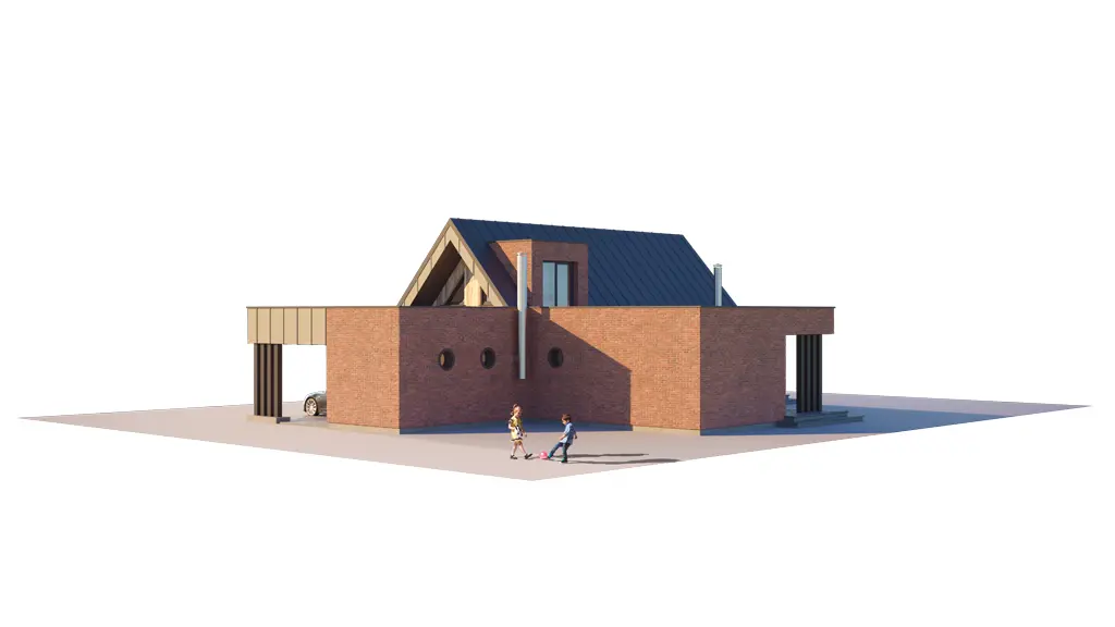 Projekt domu jednorodzinnego o pow. 146 m²: Parterowy z poddaszem użytkowym, 3 Sypialnie, 2 Łazienki, Wiata