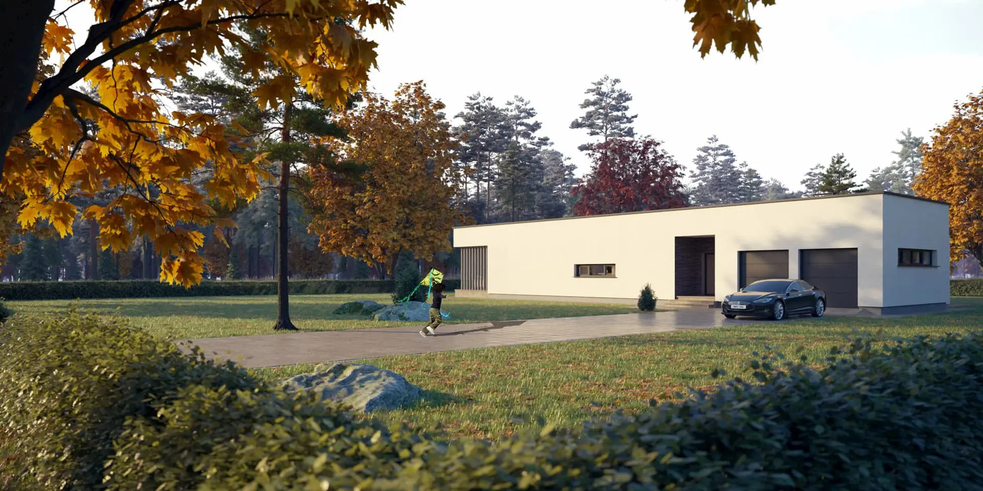 Projekt domu jednorodzinnego o pow. 199 m²: Parterowy, 3 Sypialnie, Gabinet, 2 Łazienki, Otwarta kuchnia, Garaż