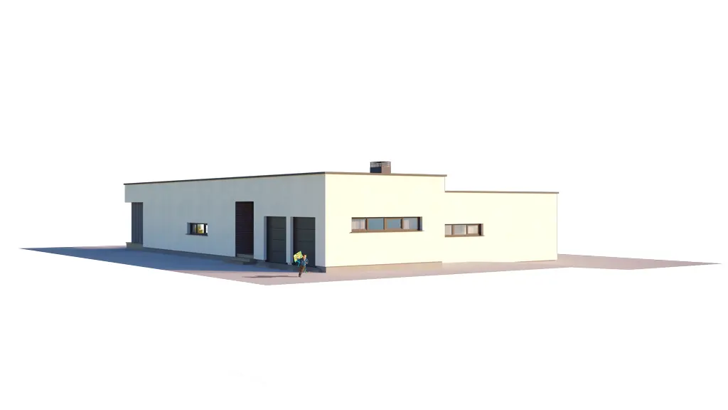 Projekt domu jednorodzinnego o pow. 199 m²: Parterowy, 3 Sypialnie, Gabinet, 2 Łazienki, Otwarta kuchnia, Garaż