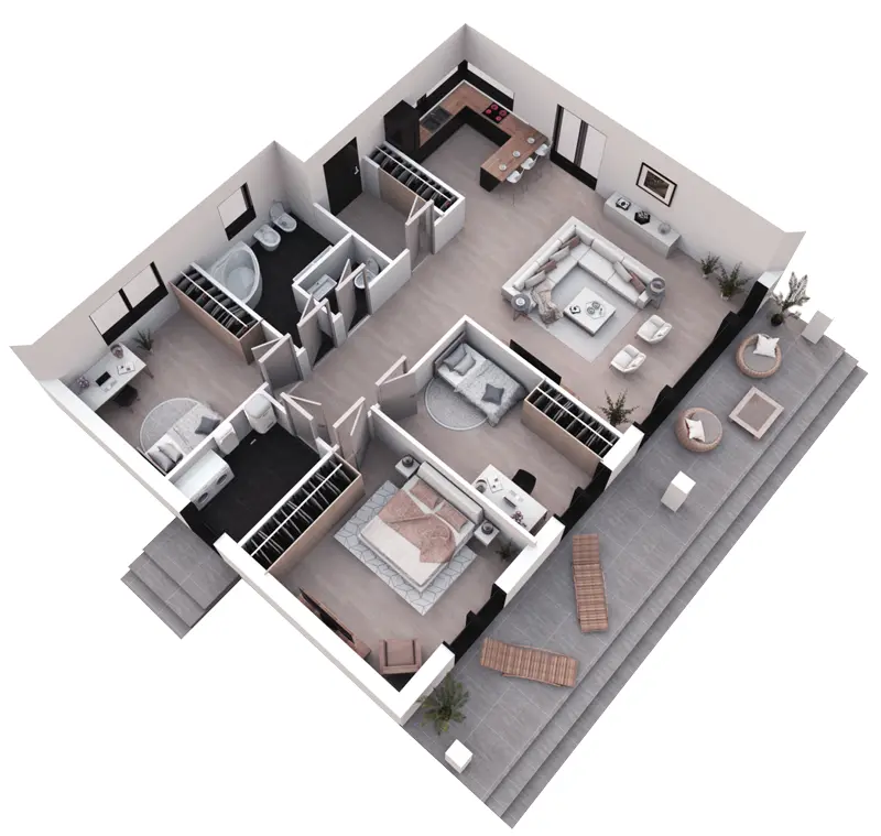 Projekt domu jednorodzinnego o pow. 121 m²: Parterowy, 3 Sypialnie, 2 Łazienki, Otwarta kuchnia