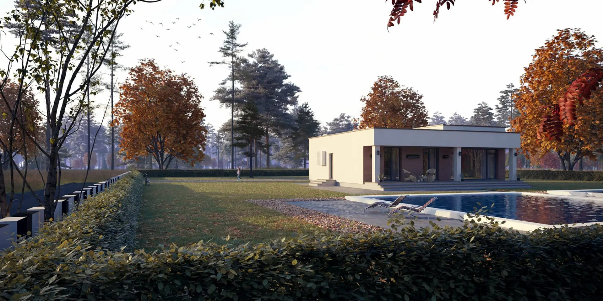 Projekt domu jednorodzinnego o pow. 121 m²: Parterowy, 3 Sypialnie, 2 Łazienki, Otwarta kuchnia