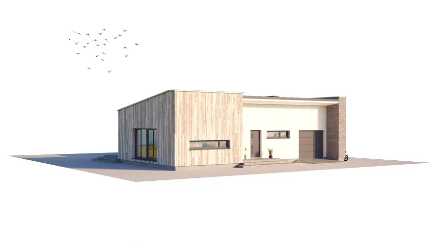 Projekt domu jednorodzinnego o pow. 121 m²: Parterowy, 3 Sypialnie, 2 Łazienki, Otwarta kuchnia