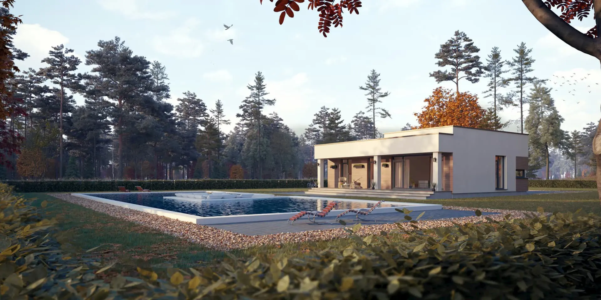 Projekt domu jednorodzinnego o pow. 121 m²: Parterowy, 3 Sypialnie, 2 Łazienki, Otwarta kuchnia