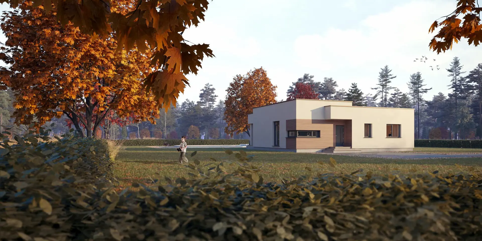 Projekt domu jednorodzinnego o pow. 121 m²: Parterowy, 3 Sypialnie, 2 Łazienki, Otwarta kuchnia