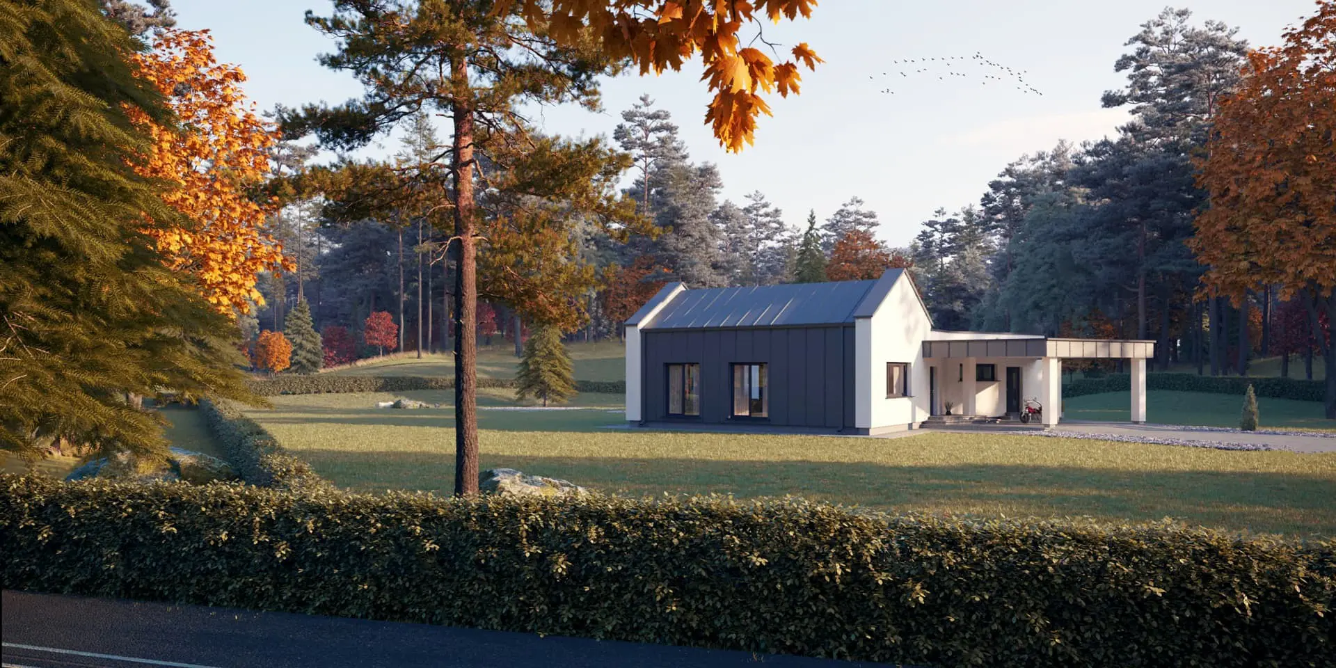 Projekt domu jednorodzinnego o pow. 150 m²: Parterowy, 3 Sypialnie, 1 Łazienki, Otwarta kuchnia, Wiata