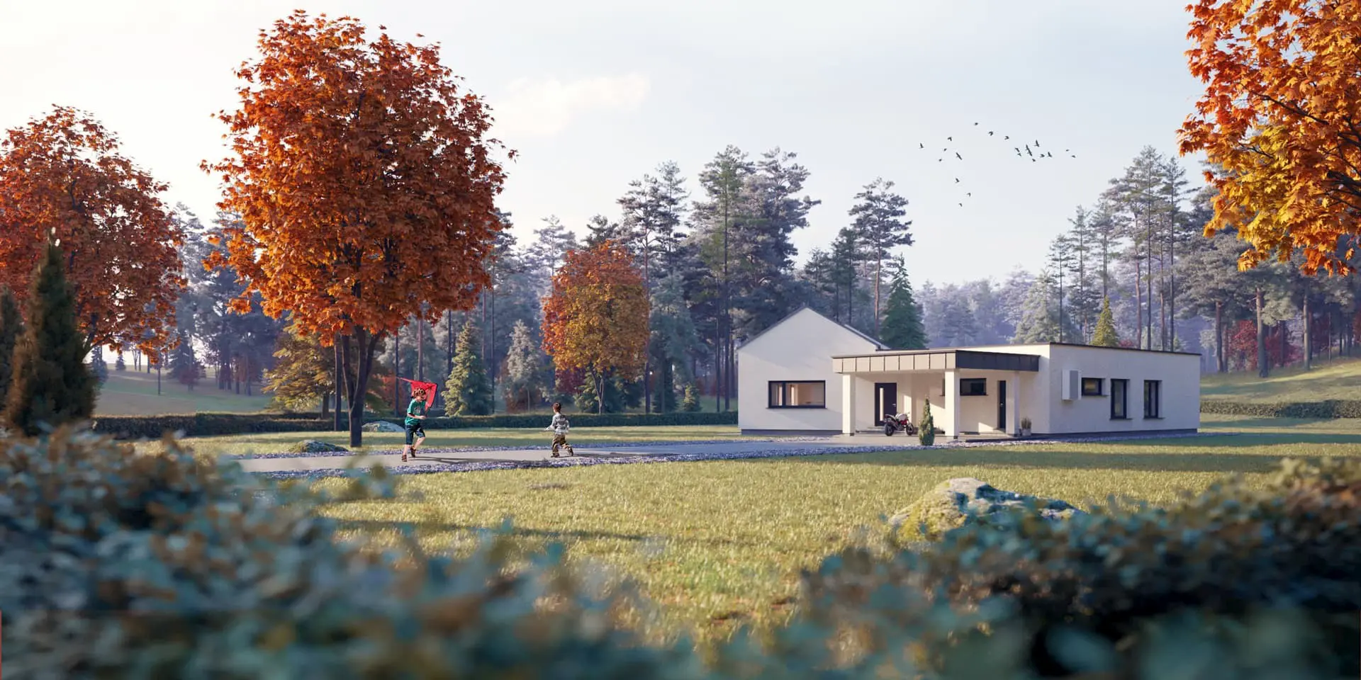 Projekt domu jednorodzinnego o pow. 150 m²: Parterowy, 3 Sypialnie, 1 Łazienki, Otwarta kuchnia, Wiata