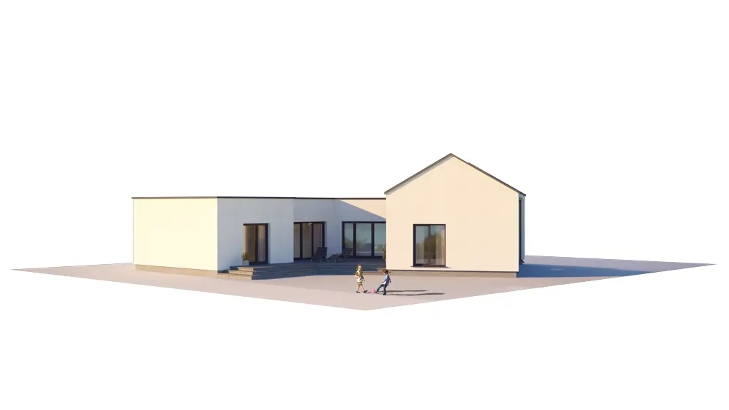 Projekt domu jednorodzinnego o pow. 150 m²: Parterowy, 3 Sypialnie, 1 Łazienki, Otwarta kuchnia, Wiata