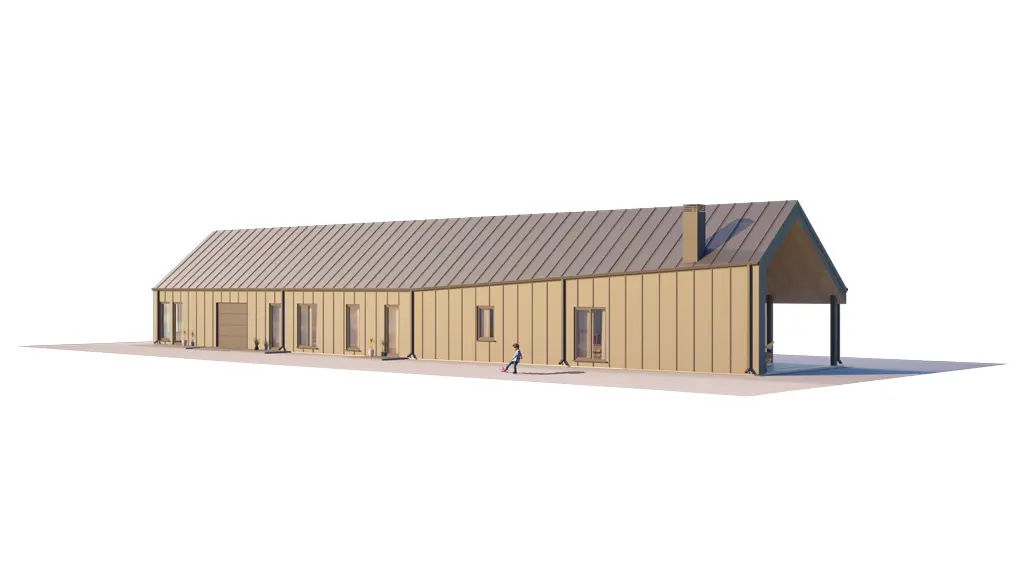 Projekt domu jednorodzinnego o pow. 261 m²: Parterowy, 3 Sypialnie, Gabinet, 4 Łazienki, Otwarta kuchnia, Garaż