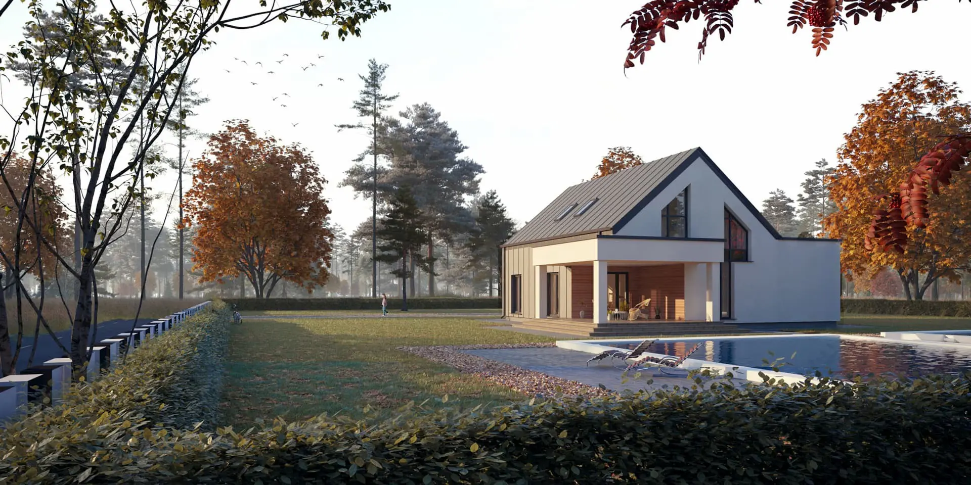 Projekt domu jednorodzinnego o pow. 172 m²: Parterowy z poddaszem użytkowym, 3 Sypialnie, Gabinet, 2 Łazienki, Otwarta kuchnia, Garaż