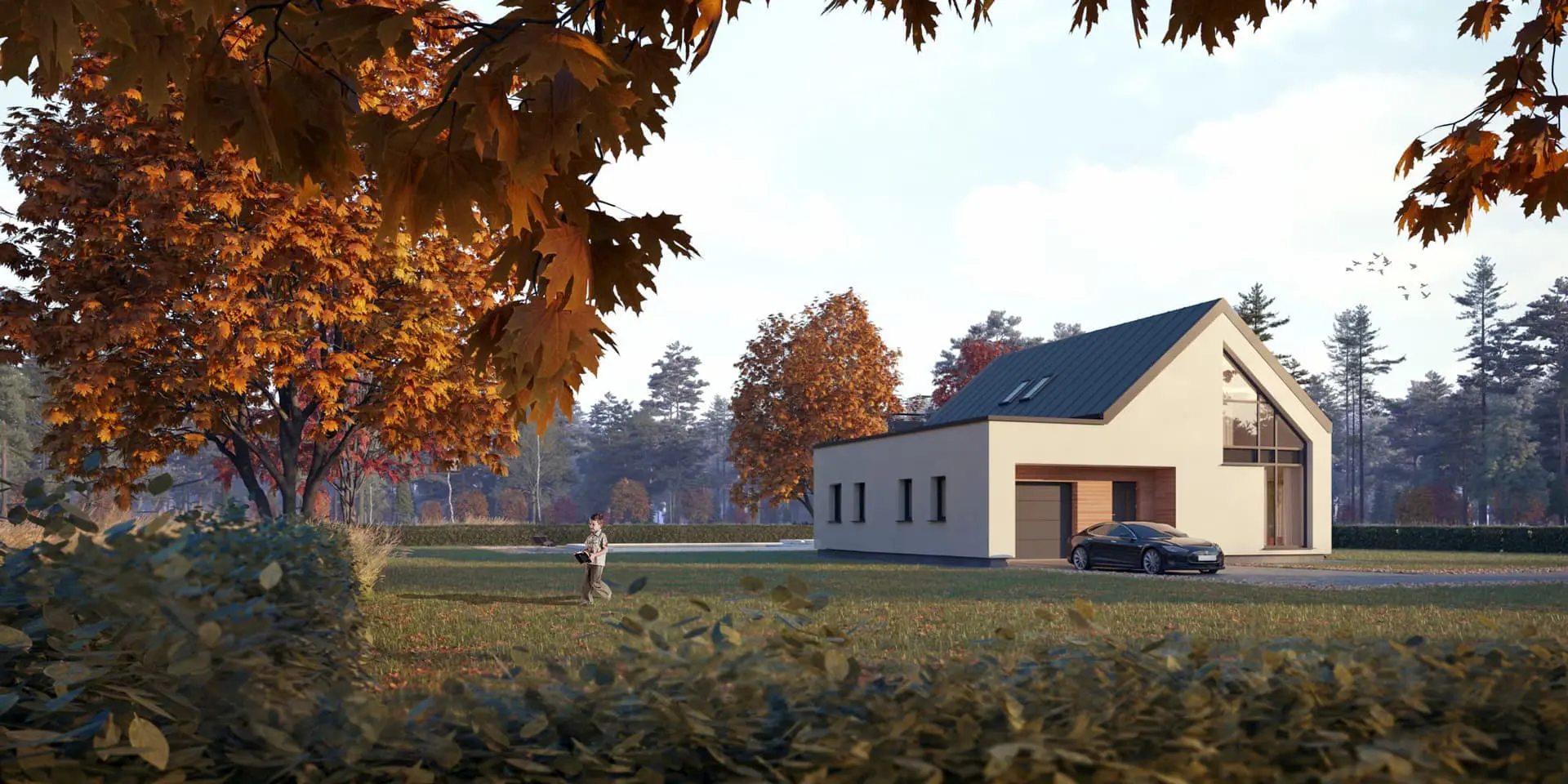 Projekt domu jednorodzinnego o pow. 172 m²: Parterowy z poddaszem użytkowym, 3 Sypialnie, Gabinet, 2 Łazienki, Otwarta kuchnia, Garaż