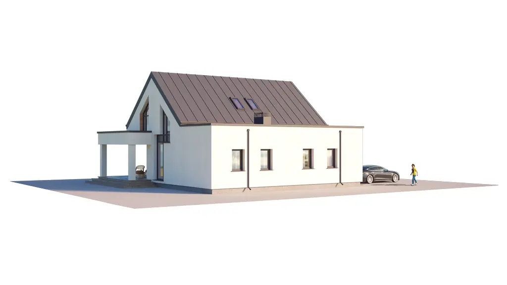 Projekt domu jednorodzinnego o pow. 172 m²: Parterowy z poddaszem użytkowym, 3 Sypialnie, Gabinet, 2 Łazienki, Otwarta kuchnia, Garaż