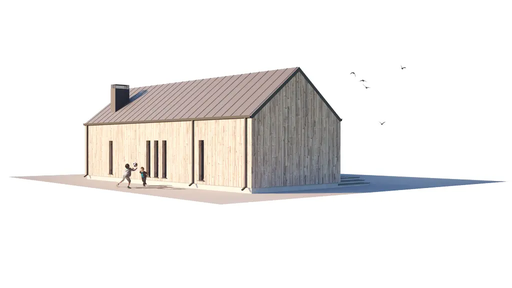 Projekt domu jednorodzinnego o pow. 127 m²: Parterowy, 3 Sypialnie, 2 Łazienki, Otwarta kuchnia, Wiata