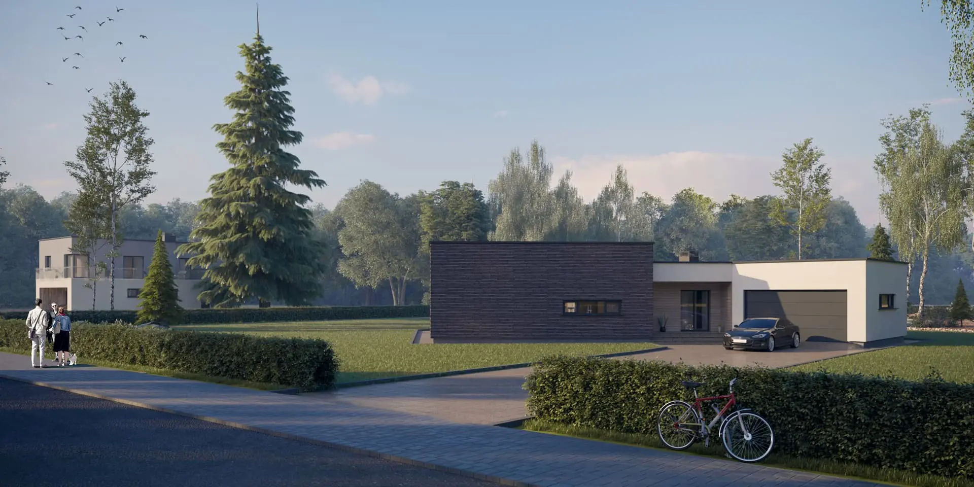 Projekt domu jednorodzinnego o pow. 197 m²: Parterowy, 3 Sypialnie, Gabinet, 2 Łazienki, Otwarta kuchnia, Garaż