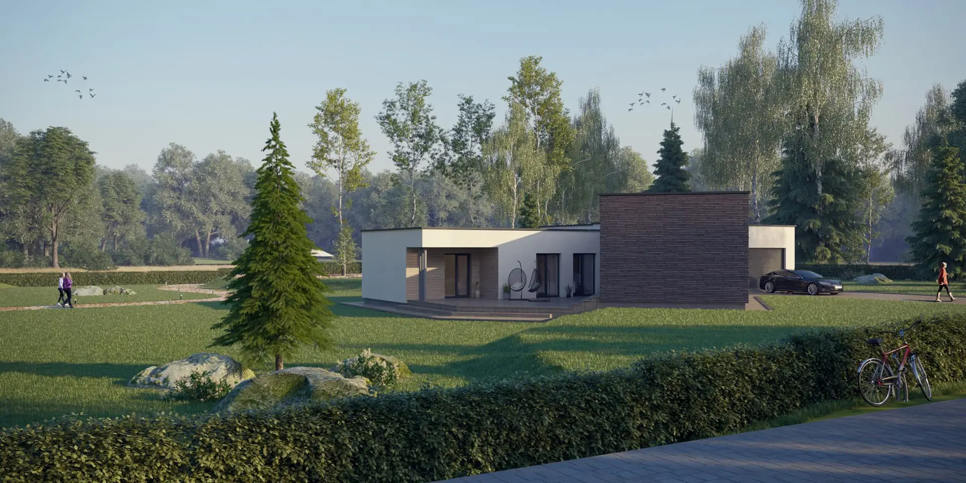 Projekt domu jednorodzinnego o pow. 197 m²: Parterowy, 3 Sypialnie, Gabinet, 2 Łazienki, Otwarta kuchnia, Garaż