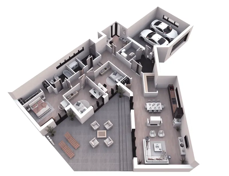 Projekt domu jednorodzinnego o pow. 197 m²: Parterowy, 3 Sypialnie, Gabinet, 2 Łazienki, Otwarta kuchnia, Garaż