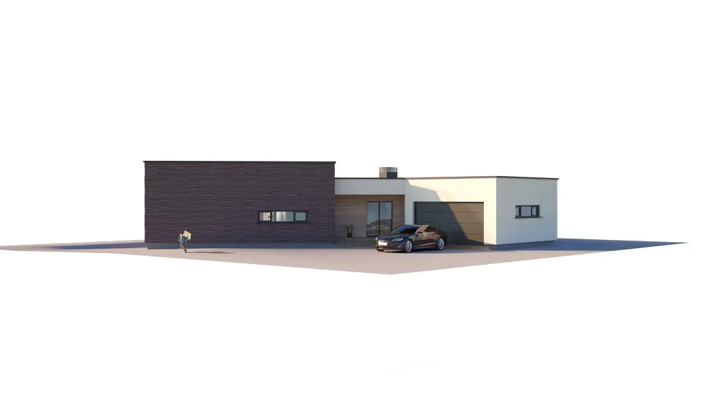 Projekt domu jednorodzinnego o pow. 197 m²: Parterowy, 3 Sypialnie, Gabinet, 2 Łazienki, Otwarta kuchnia, Garaż