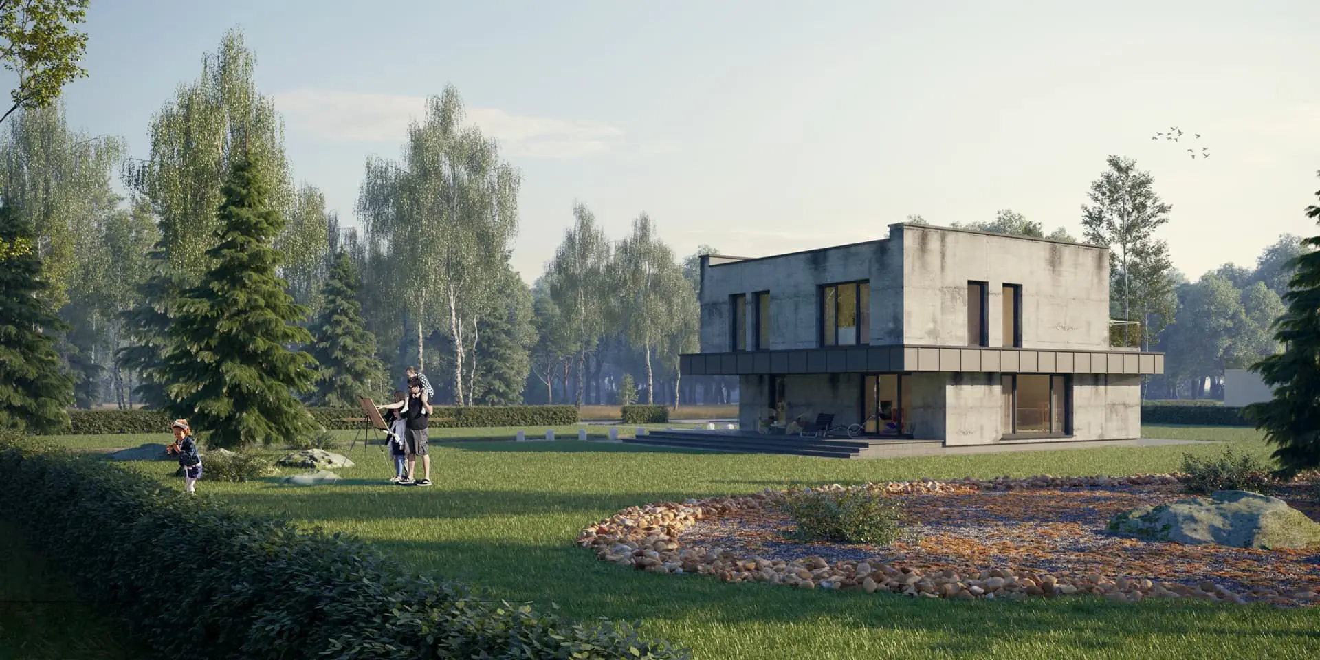 Projekt domu jednorodzinnego o pow. 183 m²: Piętrowy, 3 Sypialnie, Gabinet, 2 Łazienki, Otwarta kuchnia