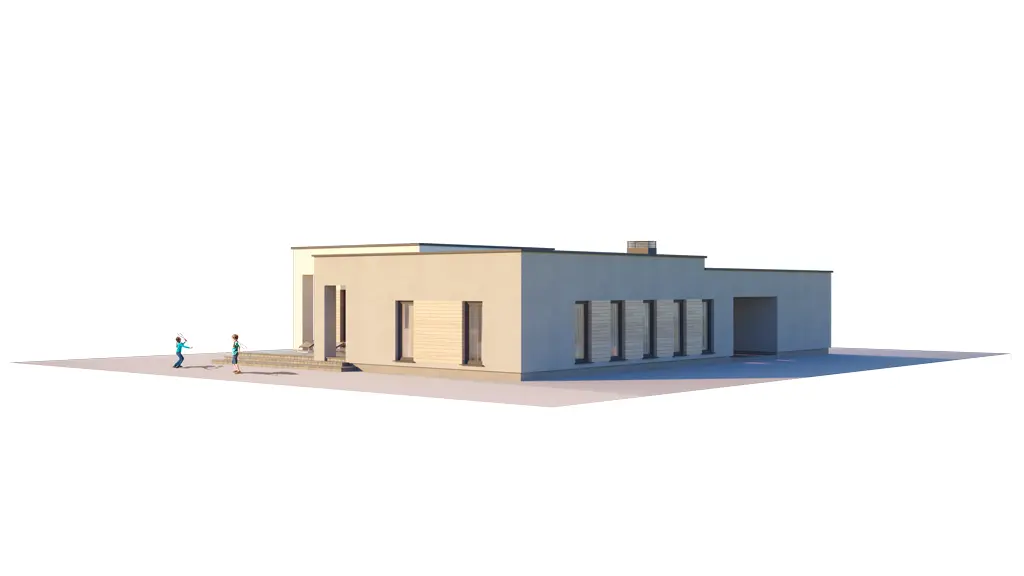 Projekt domu jednorodzinnego o pow. 165 m²: Parterowy, 3 Sypialnie, 2 Łazienki, Otwarta kuchnia, Wiata