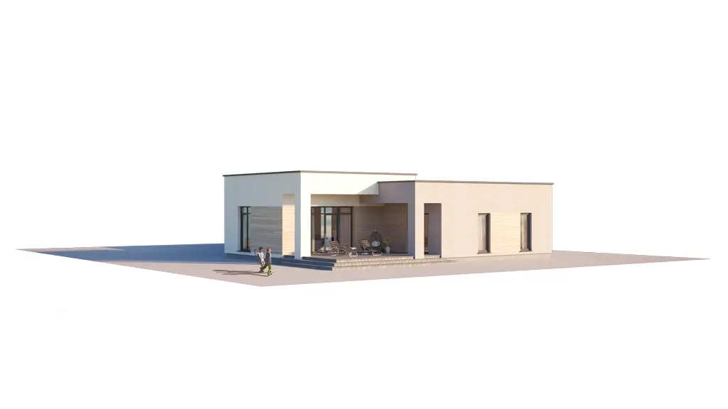 Projekt domu jednorodzinnego o pow. 165 m²: Parterowy, 3 Sypialnie, 2 Łazienki, Otwarta kuchnia, Wiata