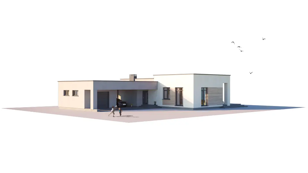 Projekt domu jednorodzinnego o pow. 165 m²: Parterowy, 3 Sypialnie, 2 Łazienki, Otwarta kuchnia, Wiata