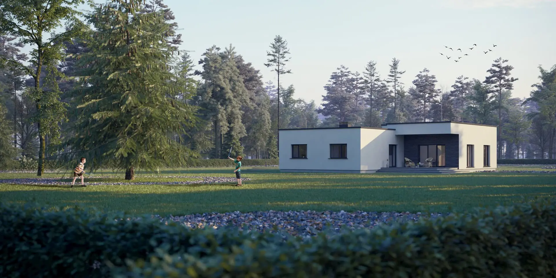 Projekt domu jednorodzinnego o pow. 181 m²: Parterowy, 3 Sypialnie, 2 Łazienki, Otwarta kuchnia, Garaż