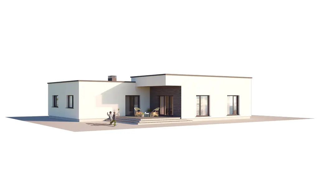 Projekt domu jednorodzinnego o pow. 181 m²: Parterowy, 3 Sypialnie, 2 Łazienki, Otwarta kuchnia, Garaż