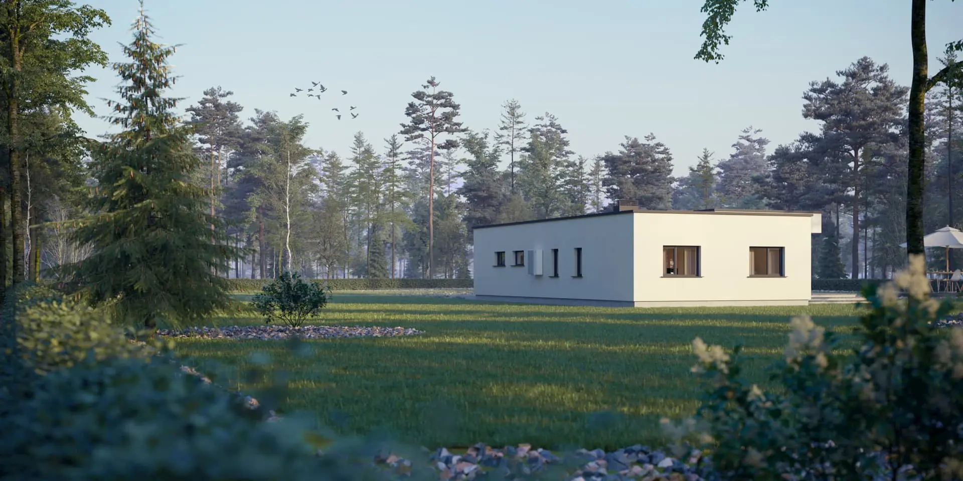 Projekt domu jednorodzinnego o pow. 181 m²: Parterowy, 3 Sypialnie, 2 Łazienki, Otwarta kuchnia, Garaż